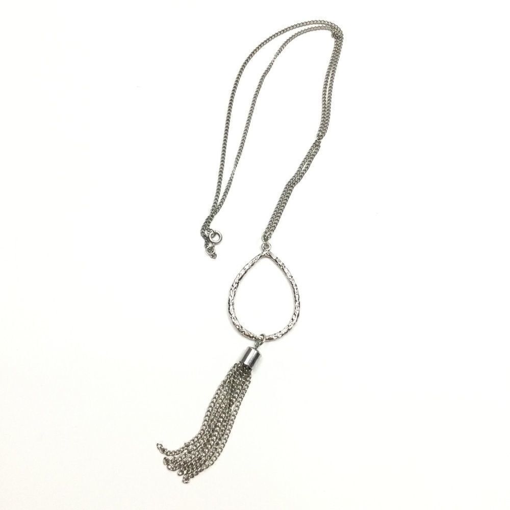 ‎Silver Chain Necklace, Pounded Silver Drop, Tassel - Picture 4 of 9